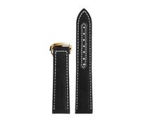 ROUREOX 19mm Genuine Leather Watch Band Deployment Clasp Replacement Nylon Watch Strap Accessories for OMEGA Seamaster Aqua Terra 150m 300 Master Chronometer-Black + White + Gold