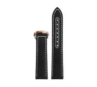 ROUREOX 19mm Genuine Leather Watch Band Deployment Clasp Replacement Nylon Watch Strap Accessories for OMEGA Seamaster Aqua Terra 150m 300 Master Chronometer-Black + White + Rose Gold