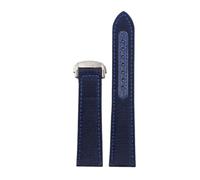 ROUREOX 19mm Genuine Leather Watch Band Deployment Clasp Replacement Nylon Watch Strap Accessories for Omega Seamaster Aqua Terra 150m 300 Master Chronometer-Blue + Silver