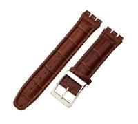 ROUREOX 19mm Genuine Leather Women's Watch Strap Stainless Steel Buckle Adjustable Replacement Strap for Swatch YCS YAS YGS-Brown B+Silver
