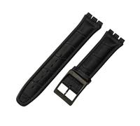 ROUREOX 19mm Genuine Leather Women's Watch Strap Stainless Steel Buckle Adjustable Replacement Strap for Swatch YCS YAS YGS-Black B+Black