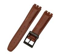 ROUREOX 19mm Genuine Leather Women's Watch Strap Stainless Steel Buckle Adjustable Replacement Strap for Swatch YCS YAS YGS-Brown A+Black