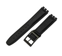 ROUREOX 19mm Genuine Leather Women's Watch Strap Stainless Steel Buckle Adjustable Replacement Strap for Swatch YCS YAS YGS-Black A+Black