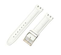 ROUREOX 19mm Genuine Leather Women's Watch Strap Stainless Steel Buckle Adjustable Replacement Strap for Swatch YCS YAS YGS-White B+Silver