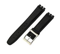 ROUREOX 19mm Genuine Leather Women's Watch Strap Stainless Steel Buckle Adjustable Replacement Strap for Swatch YCS YAS YGS-Black A+Silver