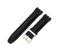 ROUREOX 19mm Genuine Leather Women's Watch Strap Stainless Steel Buckle Adjustable Replacement Strap for Swatch YCS YAS YGS-Black B+Silver