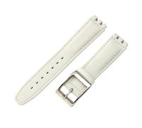 ROUREOX 19mm Genuine Leather Women's Watch Strap Stainless Steel Buckle Adjustable Replacement Strap for Swatch YCS YAS YGS-White A+Silver