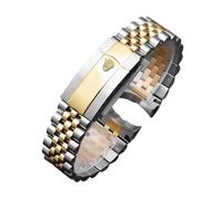 ROUREOX 20/21mm Stainless Steel Watch Strap Jubilee Style Curved End Metal Bracelet Safety Deployment Clasp - Silver Gold 21MM