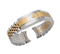 ROUREOX 20mm 21mm Metal Watch Band Jubilee Design Curved Lug Ends Safety Clasp Silver Gold Two Tone - Silver Gold A 20MM