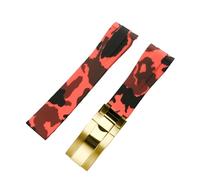 ROUREOX 20mm Anti Sweat Silicone Replacement Strap with Metal Buckle for Rolex Datejust Sub Oyster-Red+Gold Buckle