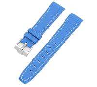 ROUREOX 20Mm Men's Curved End Rubber Watch Strap, Eco-Friendly Replacement Silicone Rubber Band for Omega x Swatch MoonSwatch/Rolex Submariner-Blue + White 20MM