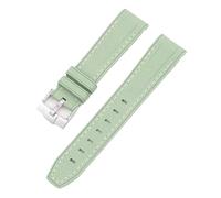 ROUREOX 20Mm Men's Curved End Rubber Watch Strap, Eco-Friendly Replacement Silicone Rubber Band for Omega x Swatch MoonSwatch/Rolex Submariner-Light Green + White 20MM