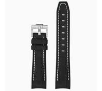 ROUREOX 20Mm Men's Curved End Rubber Watch Strap, Eco-Friendly Replacement Silicone Rubber Band for Omega x Swatch MoonSwatch/Rolex Submariner-Black + White 20MM