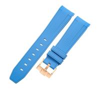 ROUREOX 20Mm Replacement Soft Silicone Rubber Strap, Pin Buckle Colorful Silicone Watch Band for Omega x Swatch MoonSwatch Collection-Sky Blue Rose Gold 20MM