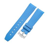 ROUREOX 20Mm Replacement Soft Silicone Rubber Strap, Pin Buckle Colorful Silicone Watch Band for Omega x Swatch MoonSwatch Collection-Sky Blue Silver 20MM