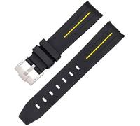 ROUREOX 20mm Rubber Watch Band for Strap Brand Men Replacement Wrist Accessories for Rolex Daytona Oyster Deepsea-Black+Yellow Line+Silver Buckle
