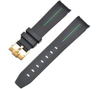 ROUREOX 20mm Rubber Watch Band for Strap Brand Men Replacement Wrist Accessories for Rolex Submariner GMT Yacht-Master-Black+Green Line+Gold Buckle