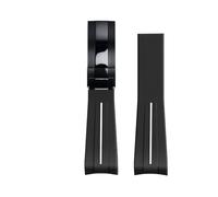 ROUREOX 20mm Rubber Watch Strap Watches-Replacement Curved Lug End Watch Strap for Rolex Submariner Green/Date Black-White Line+Black Clasp