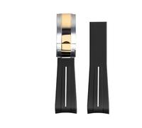 ROUREOX 20mm Rubber Watch Strap Watches-Replacement Curved Lug End Watch Strap for Rolex Submariner Green/Date Black-White Line+Two-Tone Rose Gold Clasp