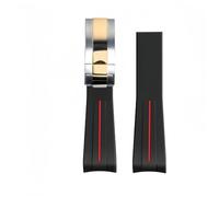ROUREOX 20mm Rubber Watch Strap Watches-Replacement Curved Lug End Watch Strap for Rolex Submariner Green/Date Black-Red Line+Two-Tone Rose Gold Clasp