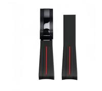 ROUREOX 20mm Rubber Watch Strap Watches-Replacement Curved Lug End Watch Strap for Rolex Submariner Green/Date Black-Red Line+Black Clasp