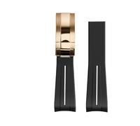 ROUREOX 20mm Rubber Watch Strap Watches-Replacement Curved Lug End Watch Strap for Rolex Submariner Green/Date Black-White Line+Rose Gold Clasp