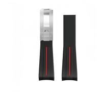 ROUREOX 20mm Rubber Watch Strap Watches-Replacement Curved Lug End Watch Strap for Rolex Submariner Green/Date Black-Red Line+Silvery Clasp