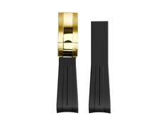ROUREOX 20mm Rubber Watch Strap Watches-Replacement Curved Lug End Watch Strap for Rolex Submariner Green/Date Black-Black Line+Gold Clasp