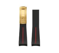ROUREOX 20mm Rubber Watch Strap Watches-Replacement Curved Lug End Watch Strap for Rolex Submariner Green/Date Black-Red Line+Gold Clasp