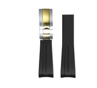 ROUREOX 20mm Rubber Watch Strap Watches-Replacement Curved Lug End Watch Strap for Rolex Submariner Green/Date Black-Black Line+Two-Tone Gold Clasp