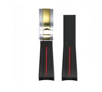 ROUREOX 20mm Rubber Watch Strap Watches-Replacement Curved Lug End Watch Strap for Rolex Submariner Green/Date Black-Red Line+Two-Tone Gold Clasp