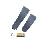 ROUREOX 20mm Silicone Strap Rubber Watchband Curved Metal Link Watch Bracelets for Rolex Daytona Submariner GMT Yacht Master-Grey+Two-Tone Gold Clasp