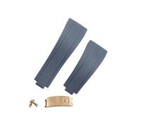 ROUREOX 20mm Silicone Strap Rubber Watchband Curved Metal Link Watch Bracelets for Rolex Daytona Submariner GMT Yacht Master-Grey+Rose Gold Clasp