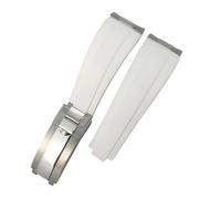 ROUREOX 20mm Silicone Strap Rubber Watchband Curved Metal Link Watch Bracelets for Rolex Daytona Submariner GMT Yacht Master-White+Silvery Clasp