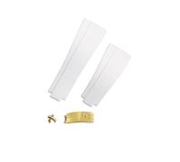 ROUREOX 20mm Silicone Strap Rubber Watchband Curved Metal Link Watch Bracelets for Rolex Daytona Submariner GMT Yacht Master-White+Gold Clasp