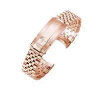 ROUREOX 20mm Watch Band Five Bead Solid Links Curved Interface Micro Adjust Buckle Accessory - Rose Gold B 20MM