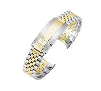 ROUREOX 20mm Watch Band Five Bead Solid Links Curved Interface Micro Adjust Buckle Accessory - Silver Gold A 20MM