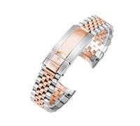 ROUREOX 20mm Watch Band Five Bead Solid Links Curved Interface Micro Adjust Buckle Accessory - Silver Rose Gold A 20MM