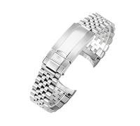 ROUREOX 20mm Watch Band Five Bead Solid Links Curved Interface Micro Adjust Buckle Accessory - Silver B 20MM