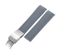 ROUREOX 21/19MM Curved End Silicone Rubber Watch Strap Sports Dive Band with Deployment Clasp for Longines Conquest L3.642 741/742/781/782-Grey + Silver 21MM