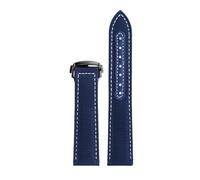 ROUREOX 21mm Genuine Leather Watch Band Deployment Clasp Replacement Nylon Watch Strap Accessories for Omega Seamaster Aqua Terra 150m 300 Master Chronometer-Blue + White + Black