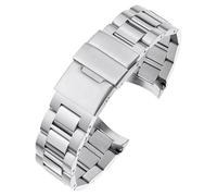 ROUREOX 21MM Men's Stainless Steel Curved End Watch Strap, Metal Folding Buckle Replacement Watch Bracelet for Longines Conquest L3.781.4/L3.642.4-Silver 21MM