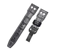 ROUREOX 21mm Replacement Genuine Leather Watch Band Deployment Buckle Soft Leather Watch Strap Accessories for IWC Pilot’s-Black A