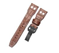 ROUREOX 21mm Replacement Genuine Leather Watch Band Deployment Buckle Soft Leather Watch Strap Accessories for IWC Pilot’s-Brown Black