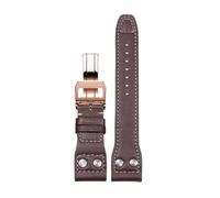 ROUREOX 21mm Replacement Genuine Leather Watch Band Deployment Buckle Soft Leather Watch Strap Accessories for IWC Pilot’s-Brown B+ Rose Gold