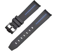 ROUREOX 21mm Rubber Watch Band for Strap Brand Men Replacement Wrist Accessories for Rolex Datejust Submariner Oyster Deepsea-Black+Blue Line+Black Buckle