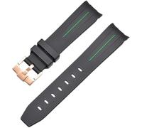 ROUREOX 21mm Rubber Watch Band for Strap Brand Men Replacement Wrist Accessories for Rolex Daytona Oyster -Black+Green Line+Rose Gold Buckle