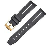 ROUREOX 21mm Rubber Watch Band for Strap Brand Men Replacement Wrist Accessories for Rolex Yacht-Master-Black+White Line+Gold Buckle