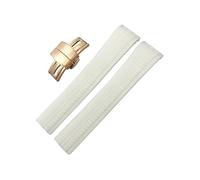 ROUREOX 21mm Rubber WatchBands with Buckle Silicone Watch Strap for PATEK Philippe 5164a 5167a-White+Rose Gold Clasp