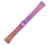 ROUREOX 22 * 18MM Convex End Metal Watch Strap，316L Stainless Steel Replacement Watch Band for Casio AE-1200/AE-1300/A-158/A-159/A-168/F-91-Rainbow 3-Bead 22 * 18MM